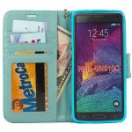 Wholesale Samsung Galaxy Note 4 Premium Flip Leather Wallet Case w Stand and Strap (Blue)